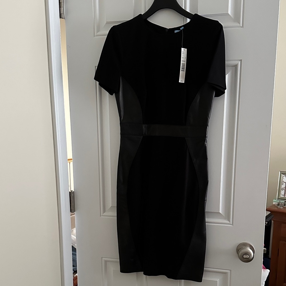 ANTONIO MELANI Elegant Black Mini Dress with faux leather insets on sides